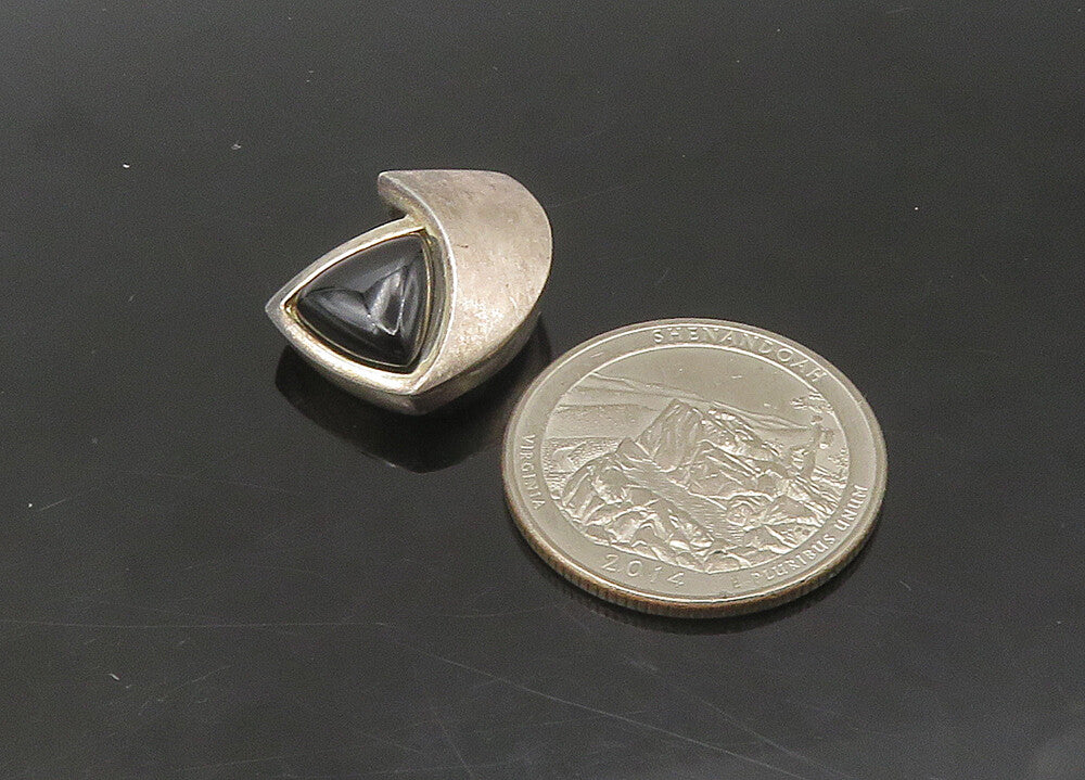 925 Sterling Silver  Vintage Black Onyx Smooth Matte Slide Pendant  PT18122