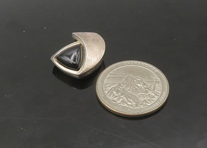 925 Sterling Silver  Vintage Black Onyx Smooth Matte Slide Pendant  PT18122