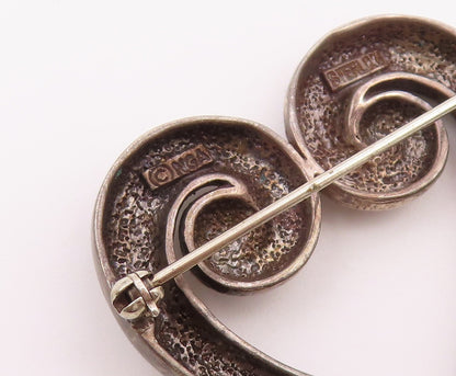 JOHANNES HANIAS 925 Silver  Vintage Swirled Love Heart Brooch Pin  BP9726