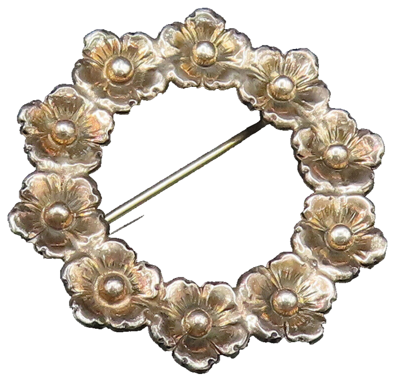 FROM DENMARK 925 Sterling Silver Vintage Fancy Flower Wreath Brooch Pin BP9805
