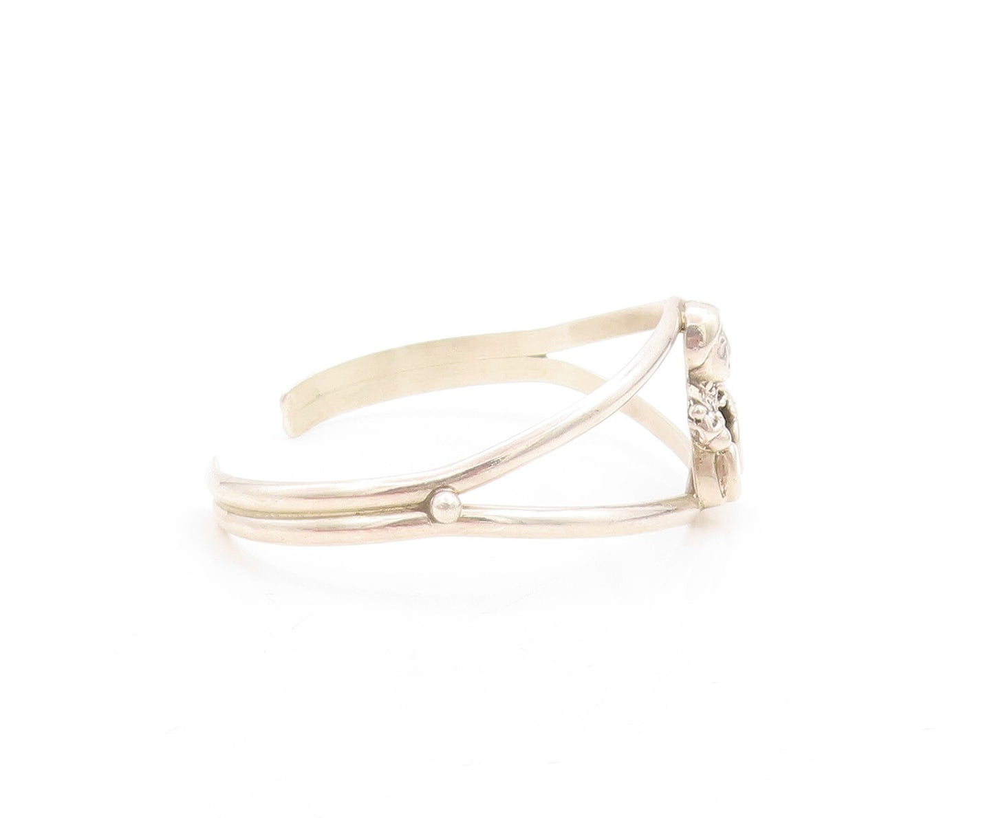 925 Sterling Silver Vintage Bracelet CAROL FELLY Cutout Crying Baby Cuff BT10950