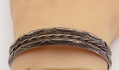 NAVAJO 925 Sterling Silver Vintage Dark Tone Rope Twist Cuff Bracelet BT2992