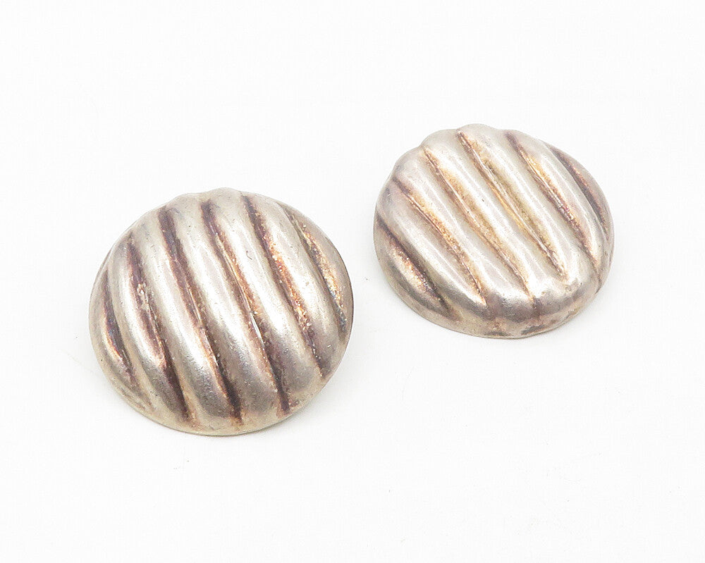 925 Sterling Silver  Vintage Round Fluted Button Non Pierce Earrings  EG5522