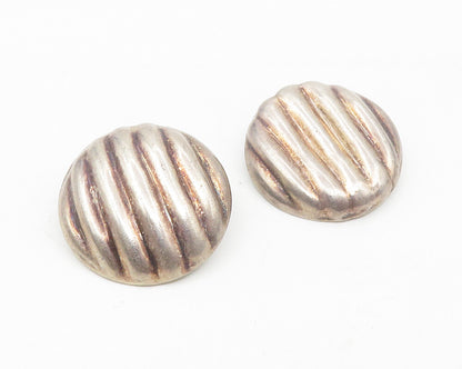 925 Sterling Silver  Vintage Round Fluted Button Non Pierce Earrings  EG5522