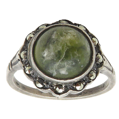 925 Sterling Silver Vintage Jasper Marcasite Victorian Band Ring Sz 5.5 RG18609