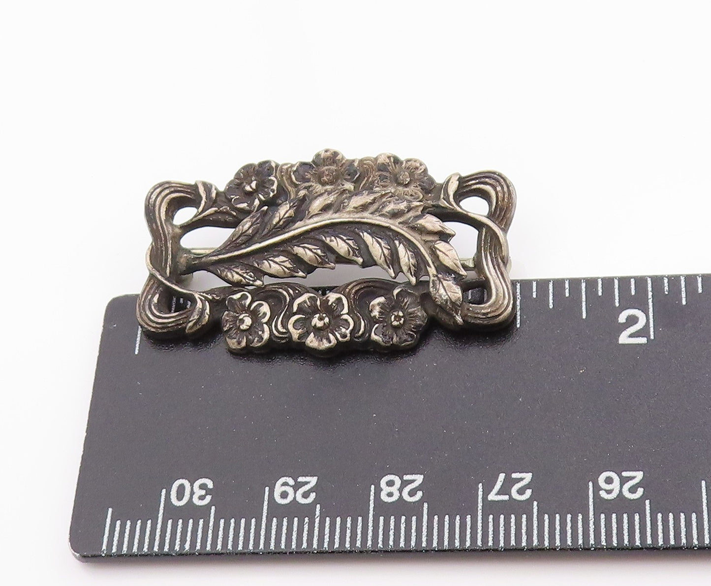 925 Sterling Silver Vintage Brooch Antique Etched Floral Botanical Pin  BP11826