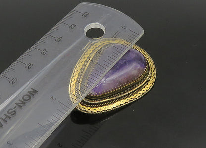 ISRAEL 925 Sterling Silver  Vintage Amethyst Twist Border Brooch Pin  BP9120