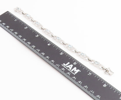 925 Sterling Silver Vintage Bracelet Oval Cut Blue Topaz Statement Chain BT12230