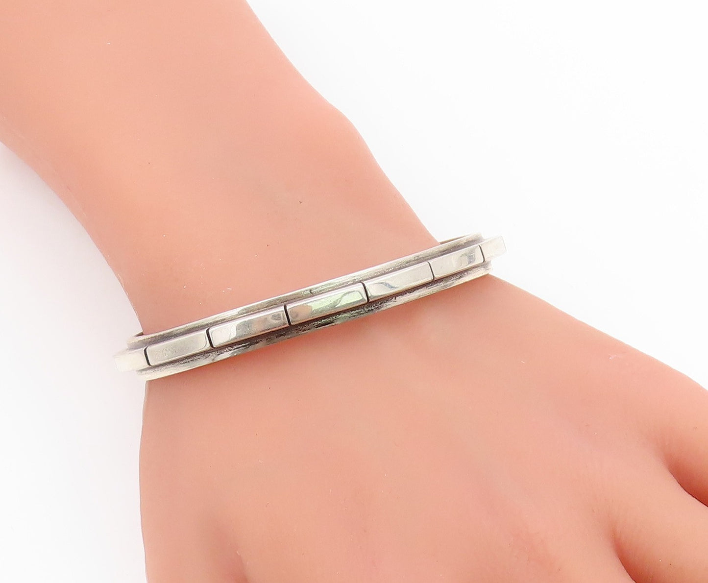 925 Sterling Silver Vintage Bracelet Modernist Geometric Pattern Cuff  BT12016