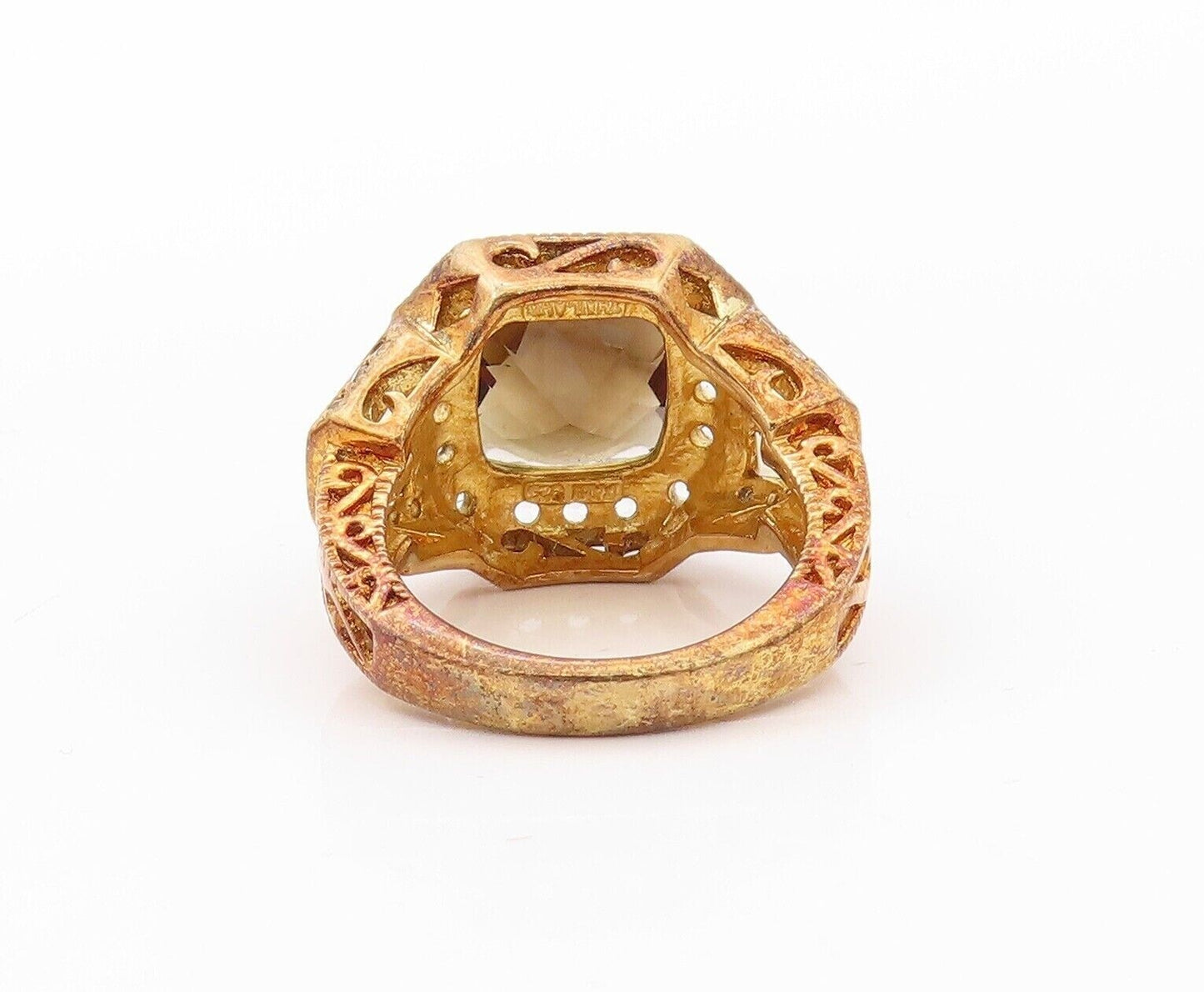 925 Sterling Silver Vintage Ring Gold Plated Topaz Quartz Citrine  Sz 7  RG30195