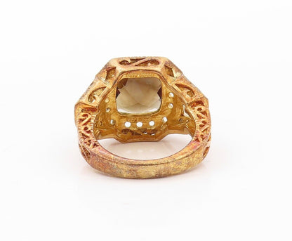 925 Sterling Silver Vintage Ring Gold Plated Topaz Quartz Citrine  Sz 7  RG30195