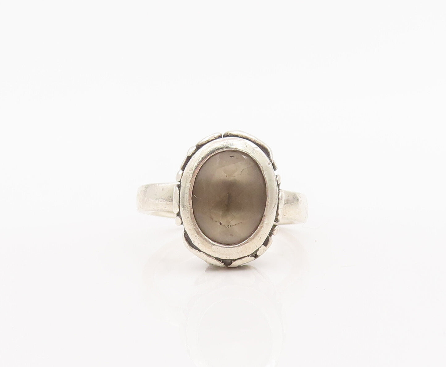 925 Sterling Silver Vintage Ring Swirly Carved Inlay Smokey Quartz Sz 6  RG27858
