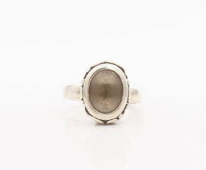 925 Sterling Silver Vintage Ring Swirly Carved Inlay Smokey Quartz Sz 6  RG27858