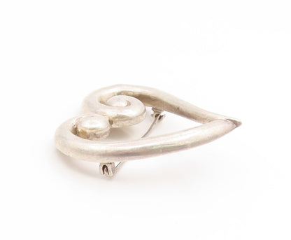 925 Sterling Silver Vintage Brooch Pin Modernist Swirly Open Love Heart  BP12388