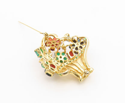 925 Sterling Silver Vintage Brooch Pin Gold Plated Gemstone Bouquet  BP12654