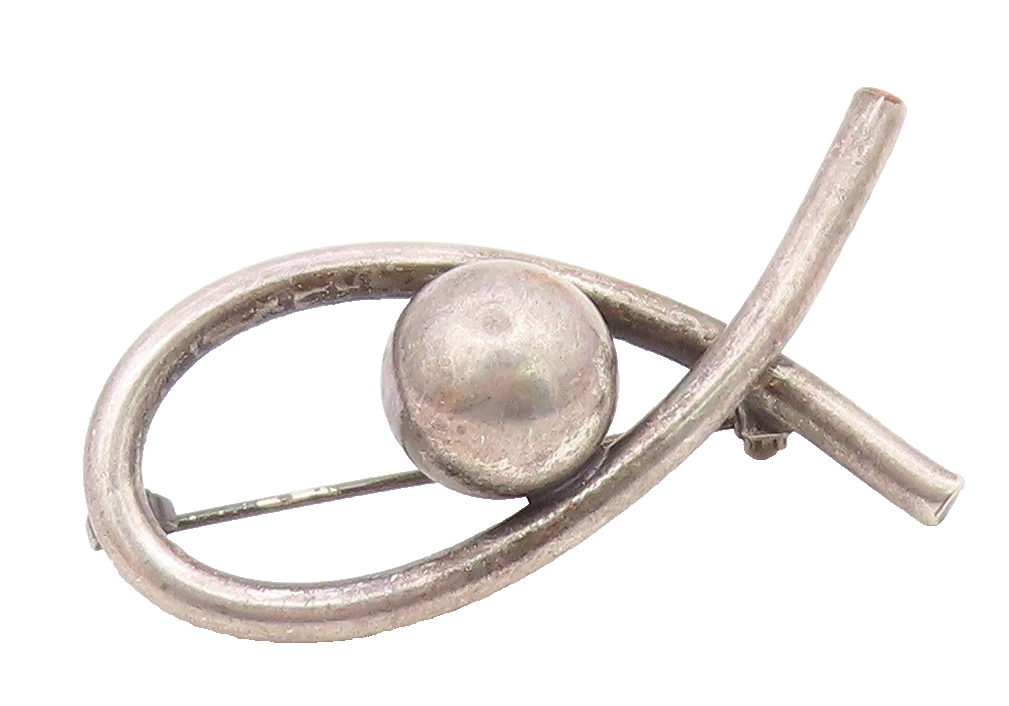 925 Sterling Silver  Vintage Shiny Modernist Dome Brooch Pin  BP8388