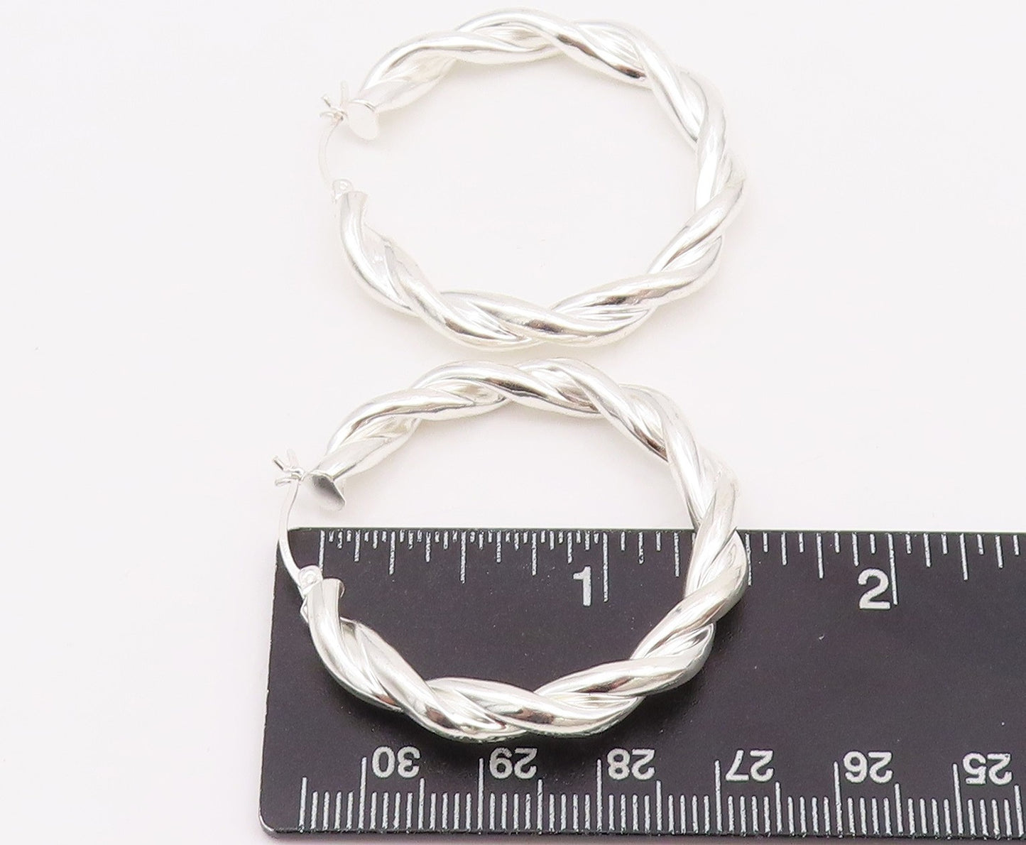 925 Sterling Silver Vintage Earrings Modernist Twisted Wire Design Hoops EG13651