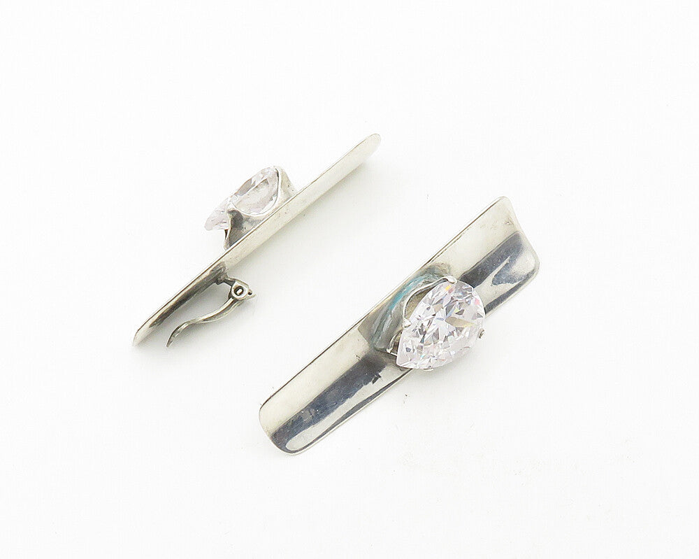 925 Sterling Silver  Vintage Shiny Cubic Zirconia Non Pierce Earrings  EG9386