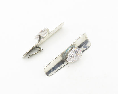 925 Sterling Silver  Vintage Shiny Cubic Zirconia Non Pierce Earrings  EG9386