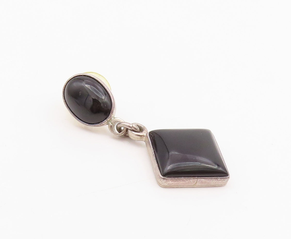 925 Sterling Silver Vintage Earrings MEXICO Oval & Square Dangling Onyx  EG13619