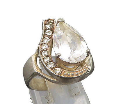925 Silver  Vintage Pear Shaped Cubic Zirconia Half Halo Ring Sz 7.5  RG25165