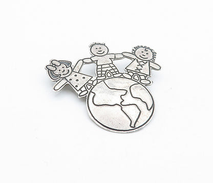 E.F.S. MEXICO 925 Sterling Silver Vintage Children World Unity Brooch Pin BP1843