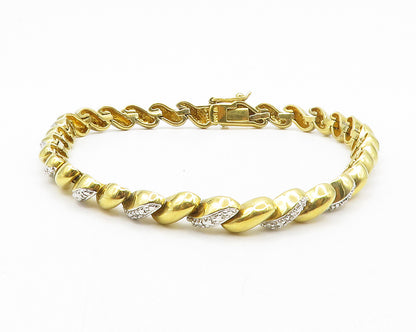 ROSS SIMON 925 Silver  Genuine Diamonds 2 Tone Twist Chain Bracelet  BT5006