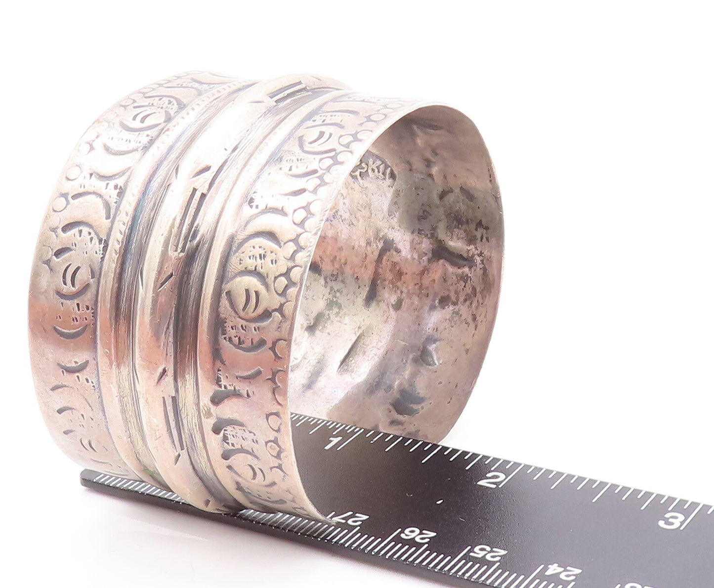 925 Sterling Silver Vintage Bracelet MIDDLE EAST Antique Etched Cuff  BT10557