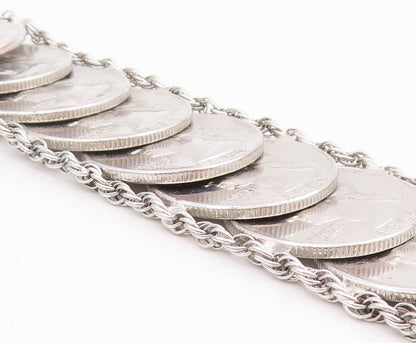 925 Sterling Silver Vintage Bracelet Solid US Quarter Dollar Coins Link  BT11626