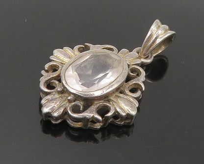 925 Sterling Silver  Vintage Faceted Topaz Swirl Flower Motif Pendant  PT14556