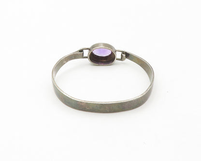 BOMA 925 Sterling Silver  Vintage Amethyst Smooth Hook Bangle Bracelet  BT6736