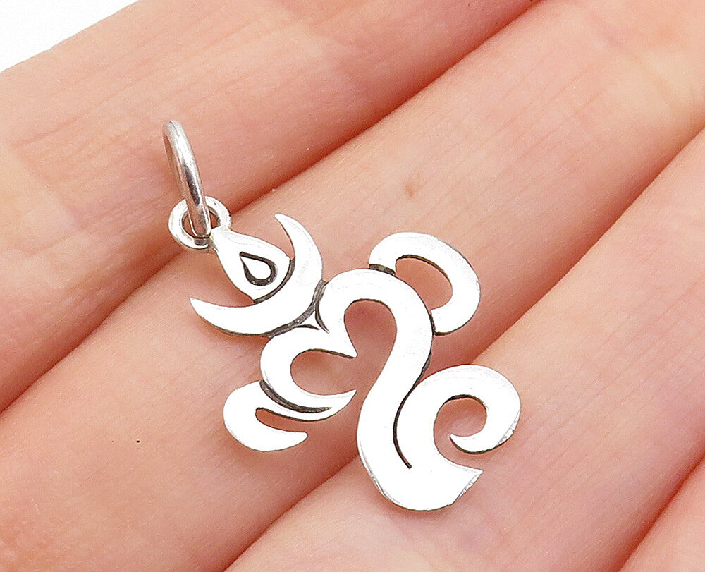 925 Sterling Silver  Petite Shiny Om Spiritual Symbol Drop Pendant  PT5709