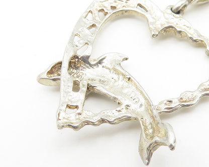 925 Sterling Silver  Vintage Leaping Dolphin Love Heart Twist Pendant  PT8787