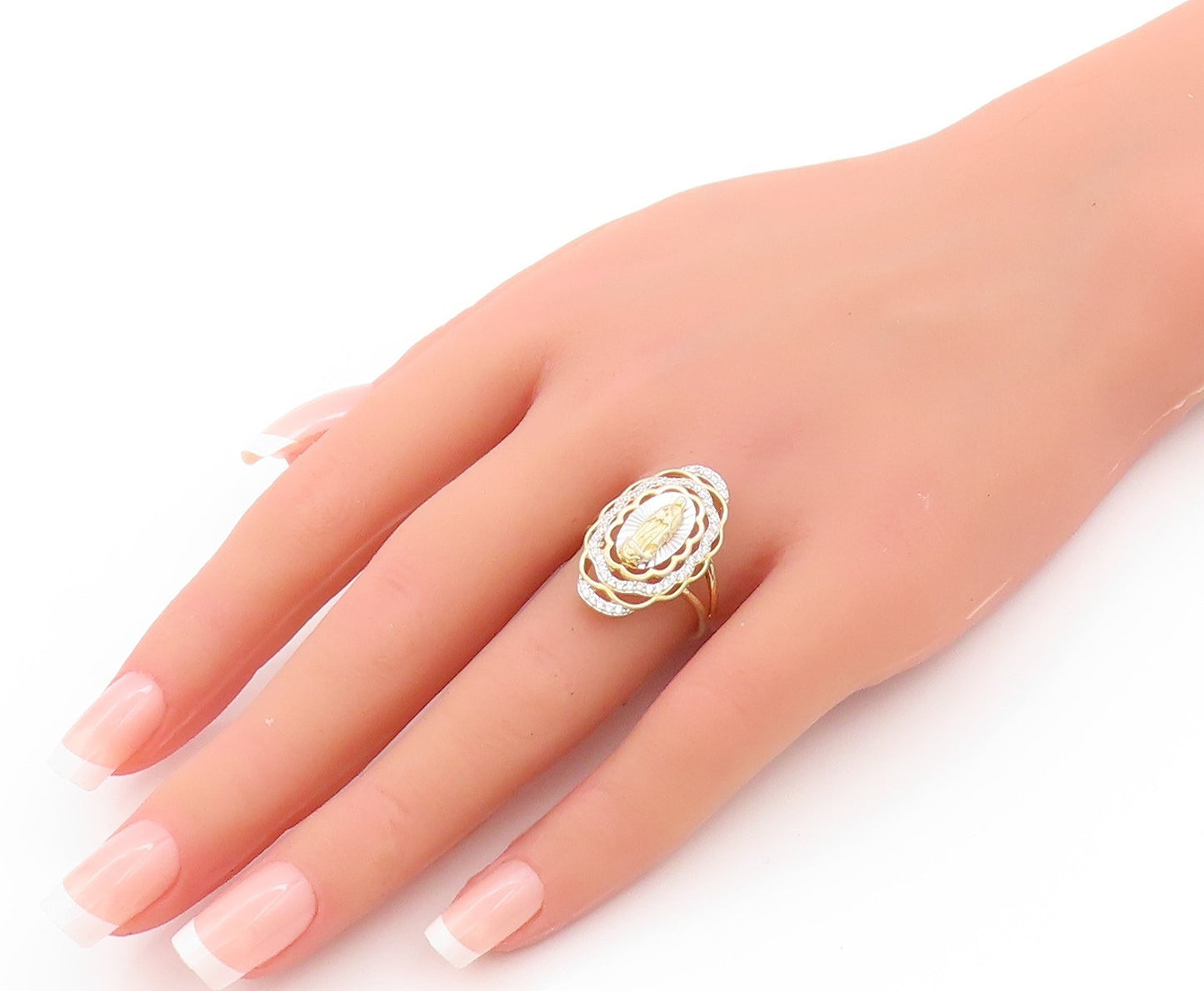925 Sterling Silver Vintage Ring Gold Plated Religious CZ Jesus  Sz 8  RG32772