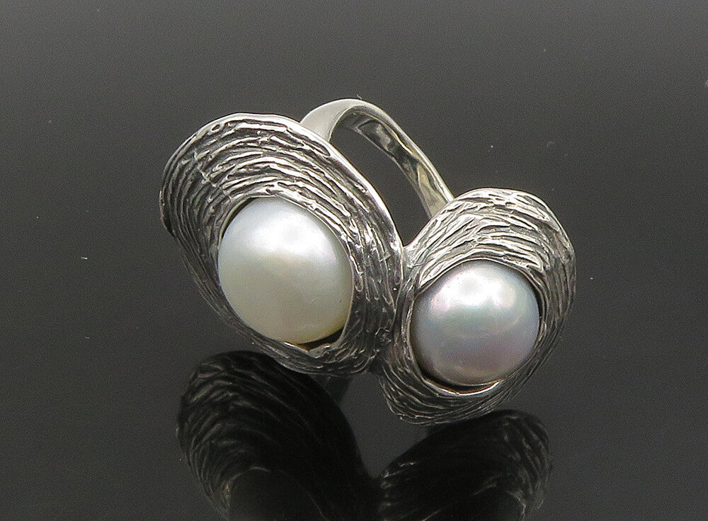HAGIT GORALI ISRAEL 925 Silver  Vintage Pearls Cocktail Ring Sz 7.5  RG23657