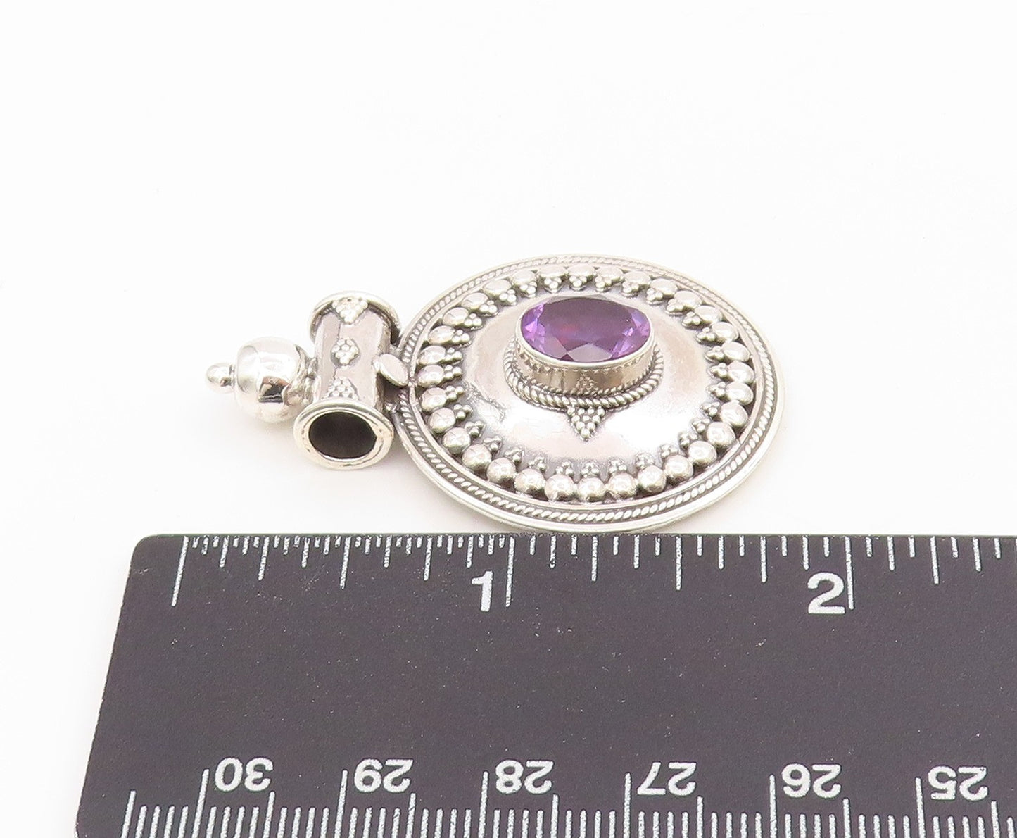 925 Sterling Silver Vintage Pendant Oval Cut Amethyst Bohemian Medal  PT25635