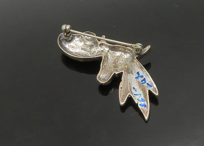 925 Sterling Silver  Vintage Dark Tone Bull Skull & Feathers Brooch Pin BP9084