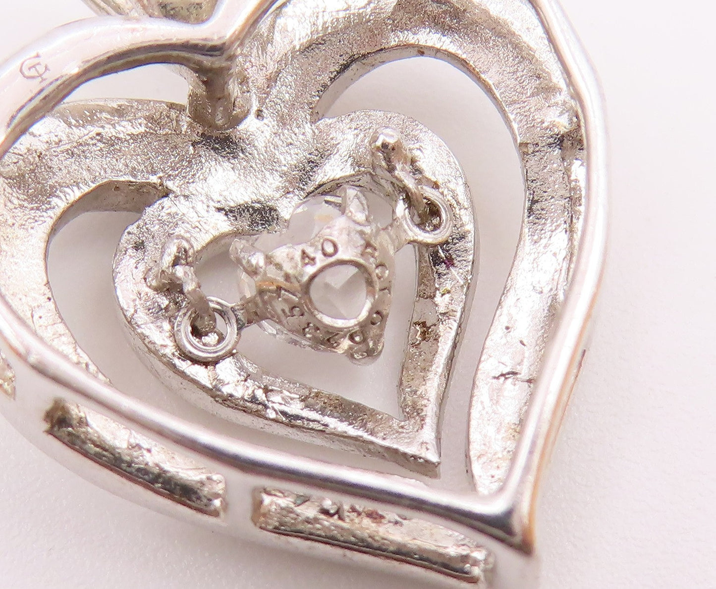 925 Sterling Silver  Vintage Shiny Topaz Open Love Heart Pendant  PT18128