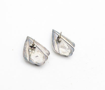 925 Sterling Silver Vintage Inlaid Black Onyx Dark Tone Drop Earrings EG4226