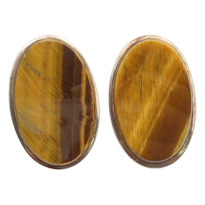 925 Sterling Silver Vintage Earrings PALIU SPAIN Tiger's Eye Clip On  EG14136