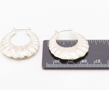 925 Sterling Silver Vintage Earrings Modernist Etched Croissant Hoops  EG14409