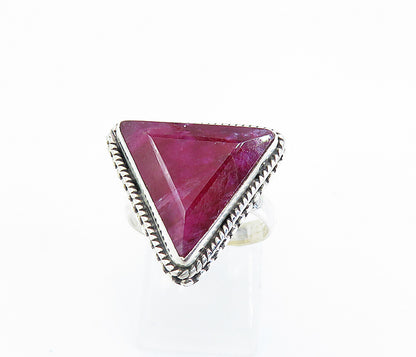 925 Sterling Silver  Ruby Circle Patterned Border Cocktail Ring Sz 6.5  RG8243
