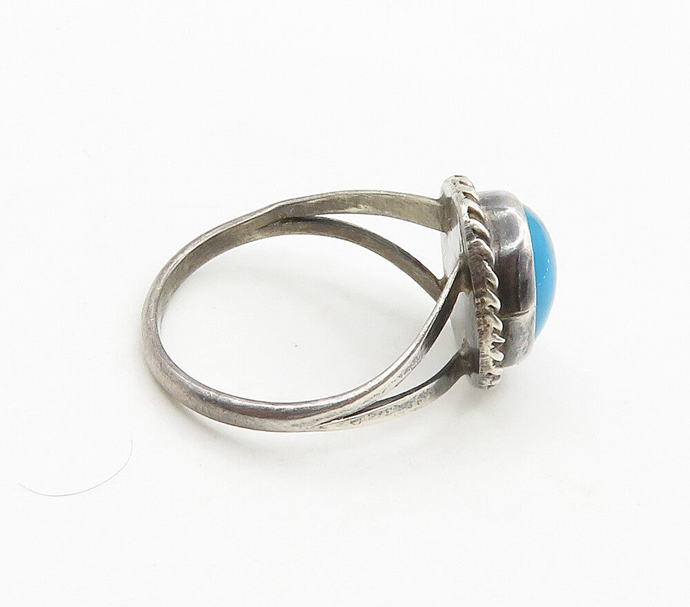 925 Silver Vintage Cabochon Turquoise Band Ring Sz 7 RG15767