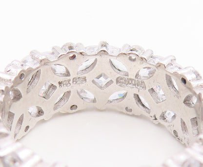 925 Sterling Silver Vintage Ring CZ Elegant Floral Eternity Band  Sz 8  RG35039