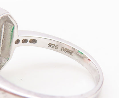 925 Sterling Silver Vintage Ring Rectangle Cut Green & White CZ  Sz 7  RG29450