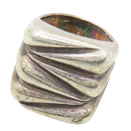 925 Sterling Silver  Vintage Modernist Square Dome Band Ring Sz 5  RG18191