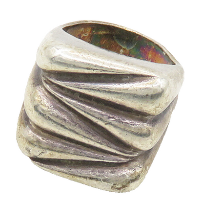 925 Sterling Silver  Vintage Modernist Square Dome Band Ring Sz 5  RG18191