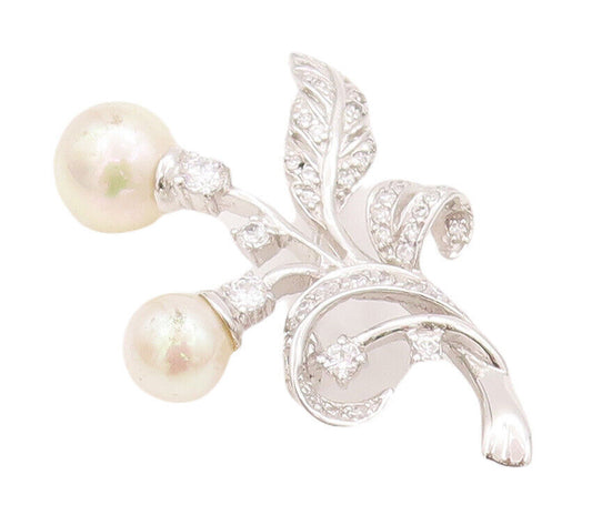 925 Sterling Silver Vintage Brooch Pin Floral Carved Topaz Beaded Pearls BP10819
