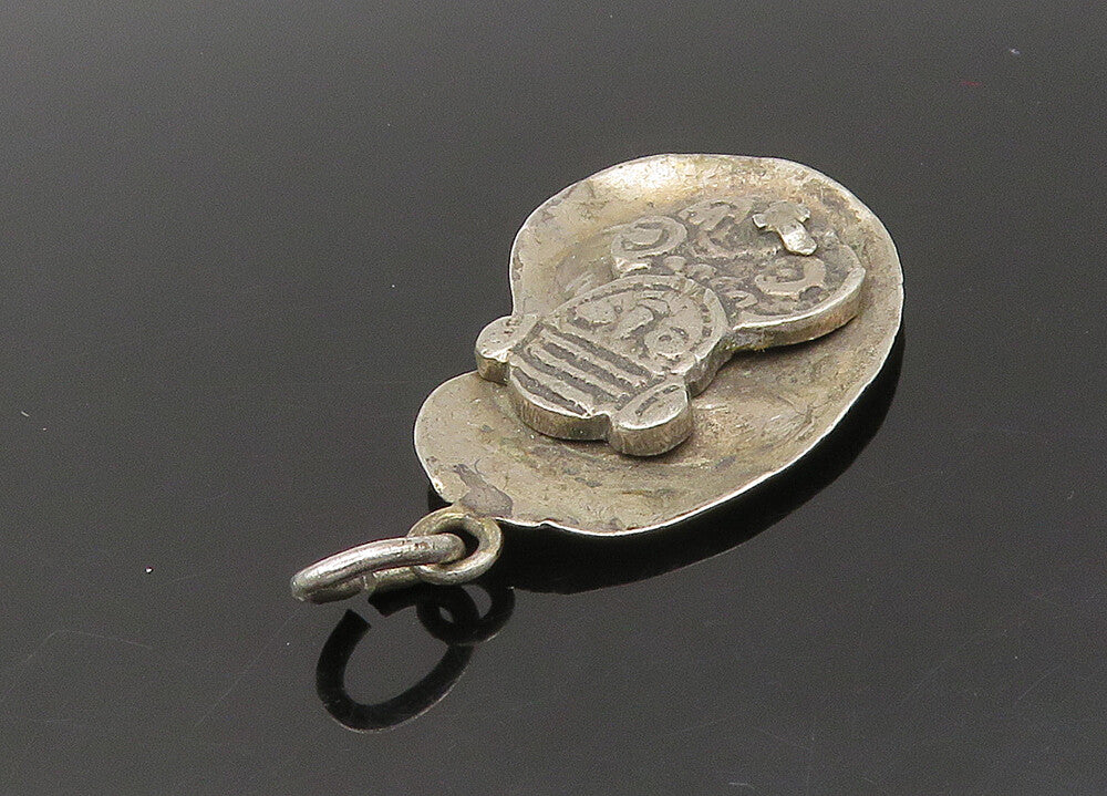925 Sterling Silver  Vintage Dark Tone Etched Figure Drop Pendant  PT17672