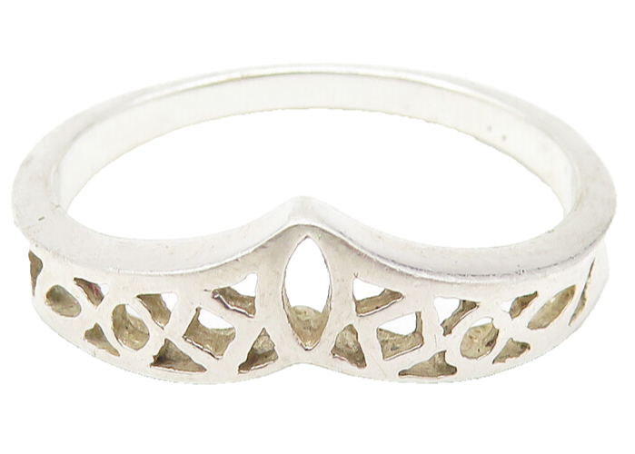 925 Sterling Silver  Vintage Shiny Pointed Open Design Band Ring Sz 8  RG11105